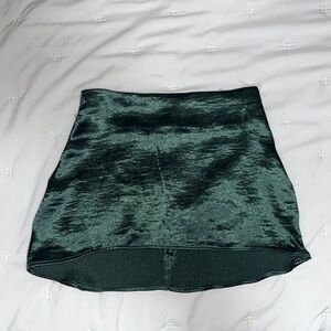 Emerald green satin mini skirt